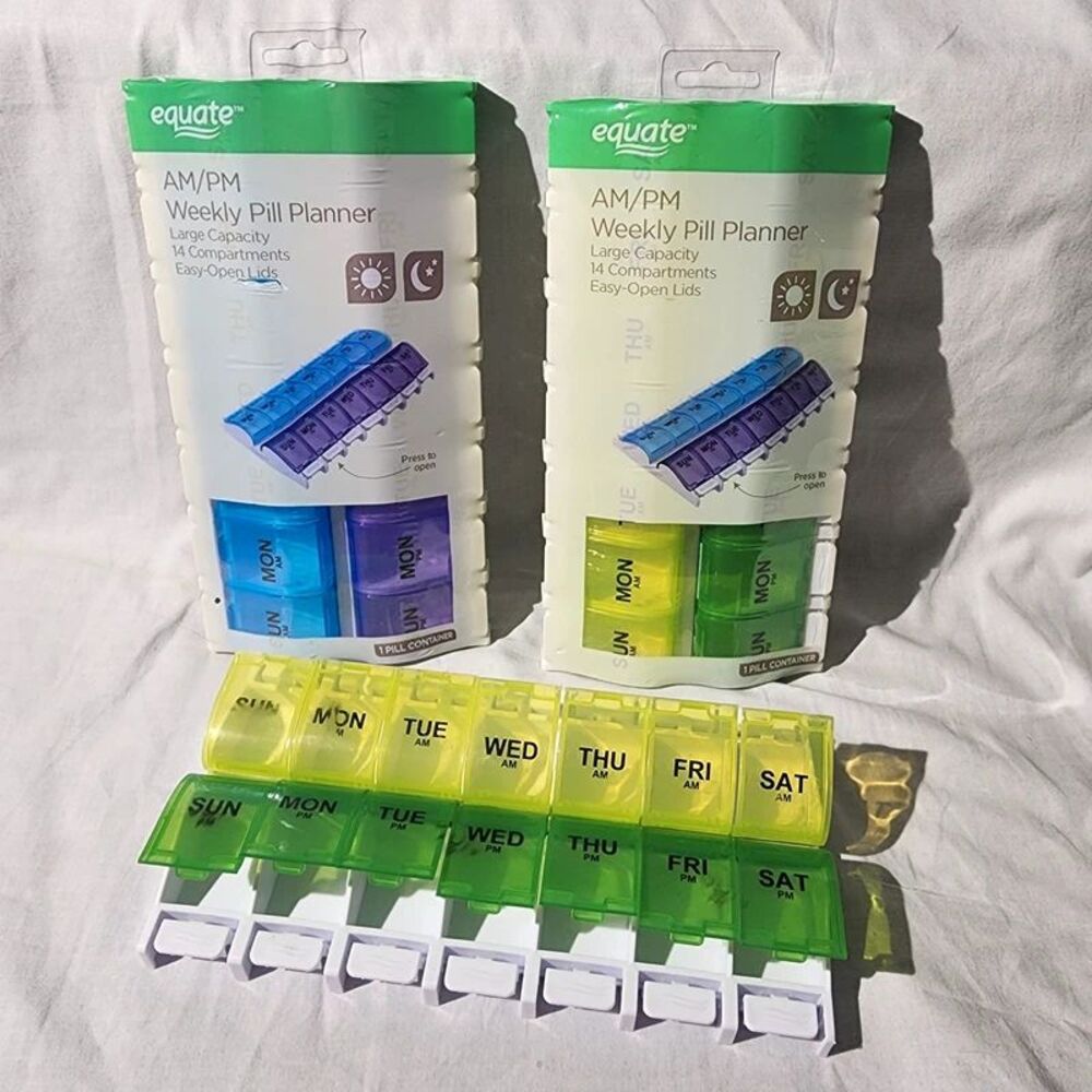 Equate AM/PM Weekly Pill Planner Large 14 Compartments Lot of 3 (2 New + 1 Used)